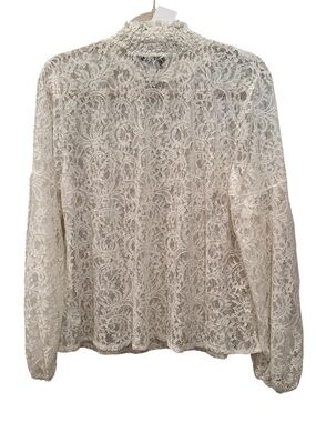 NWT Lace Long-Sleeve Mock Neck Blouse Sheer Date Night Neutral Versatile Sz XL